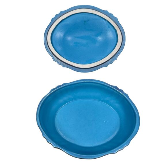 Vintage Wien Keramos Ceramic Dish with‎ Lid 8" Blue & Metallic Gold Matte 3207 - Picture 7 of 11